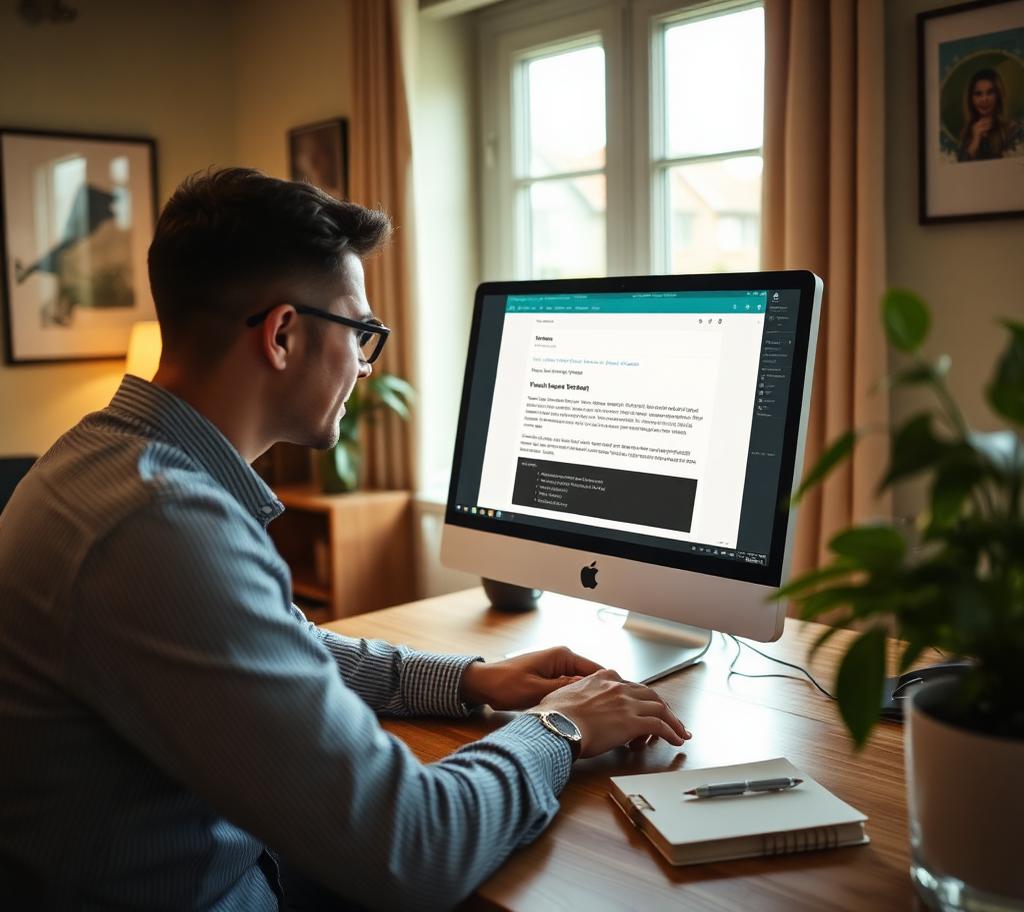 Small-business owner reading a weekly email newsletter on a desktop computer